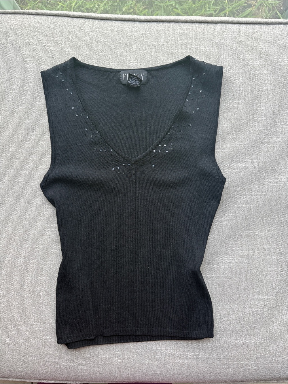 Finity Black V-Neck Studded Sleeveless Tank